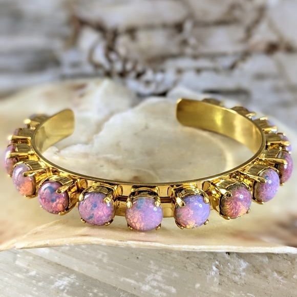 Pink Fire Opal In Gold Plated Cuff Bracelet - Picture 1 of 5